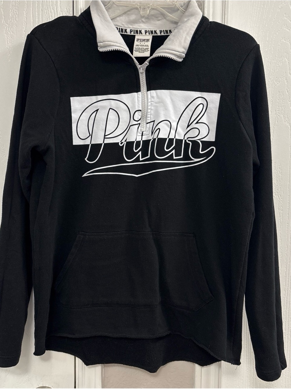PINK Victoria's Secret Black and White Half-Zip Sweatshirt